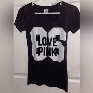 PINK Victoria's Secret Black Tee with White Love Graphic